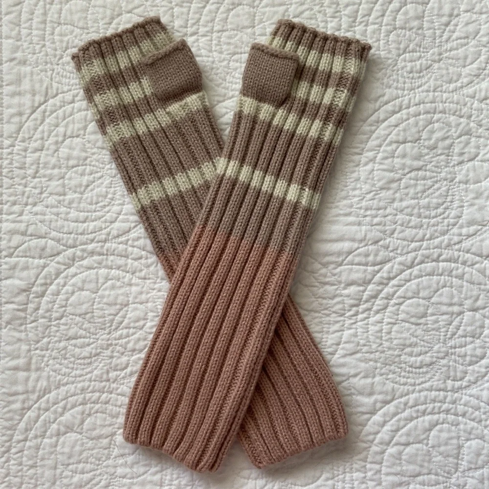 Free People Fingerless Knit Gloves Mauve Tan Cream One Size NEW - Picture 10 of 11